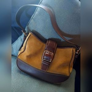 Brown suede coach bag